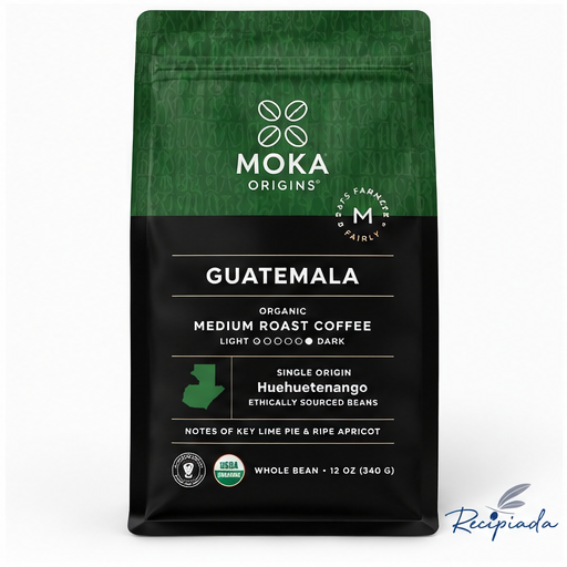 Front of MOKA Origins Guatemala organic medium roast whole bean coffee bag