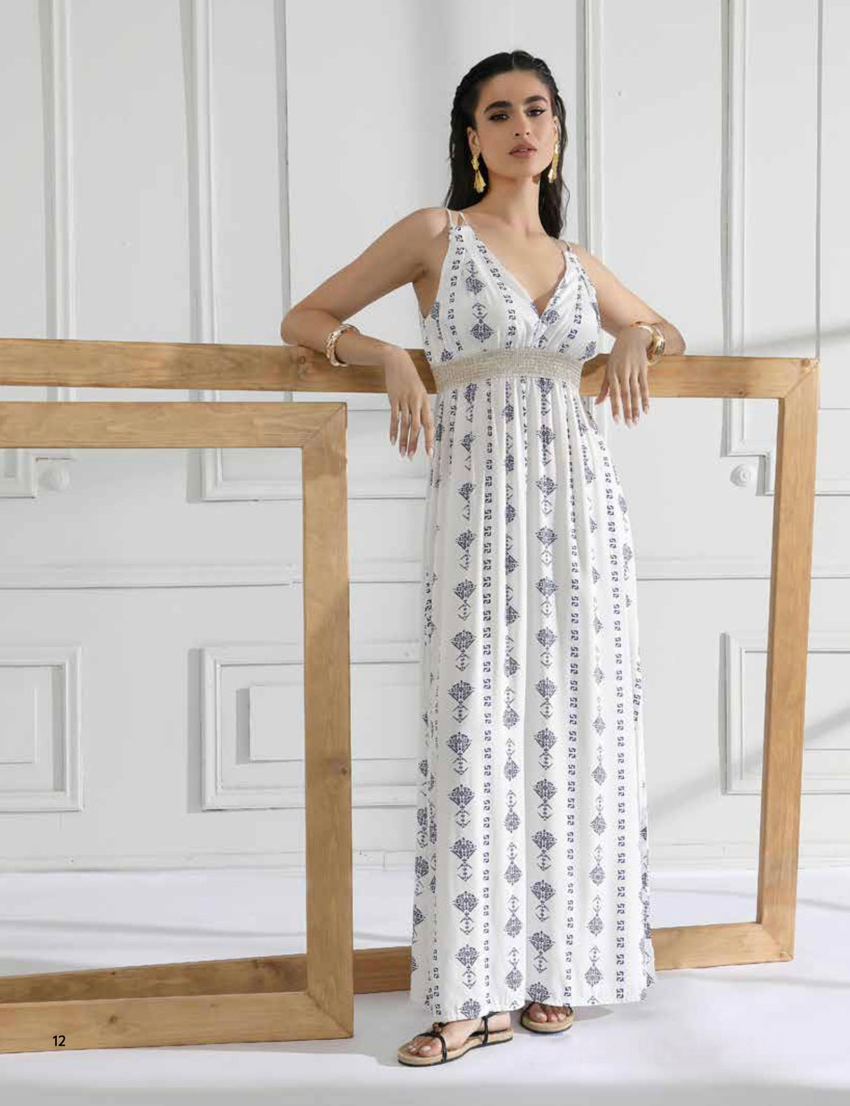 Santorini Muse Maxi Dress – Handcrafted Greek Design in Blue & White