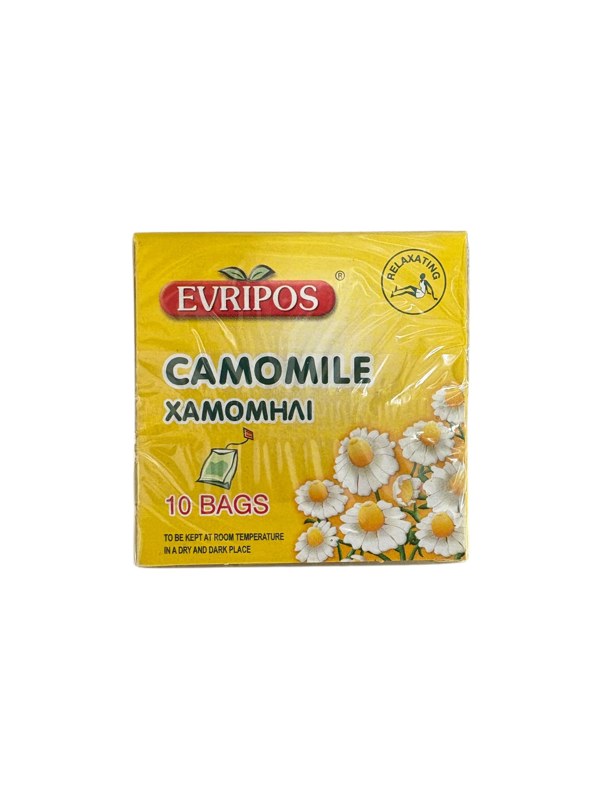Evripos Camomile tea package with white background