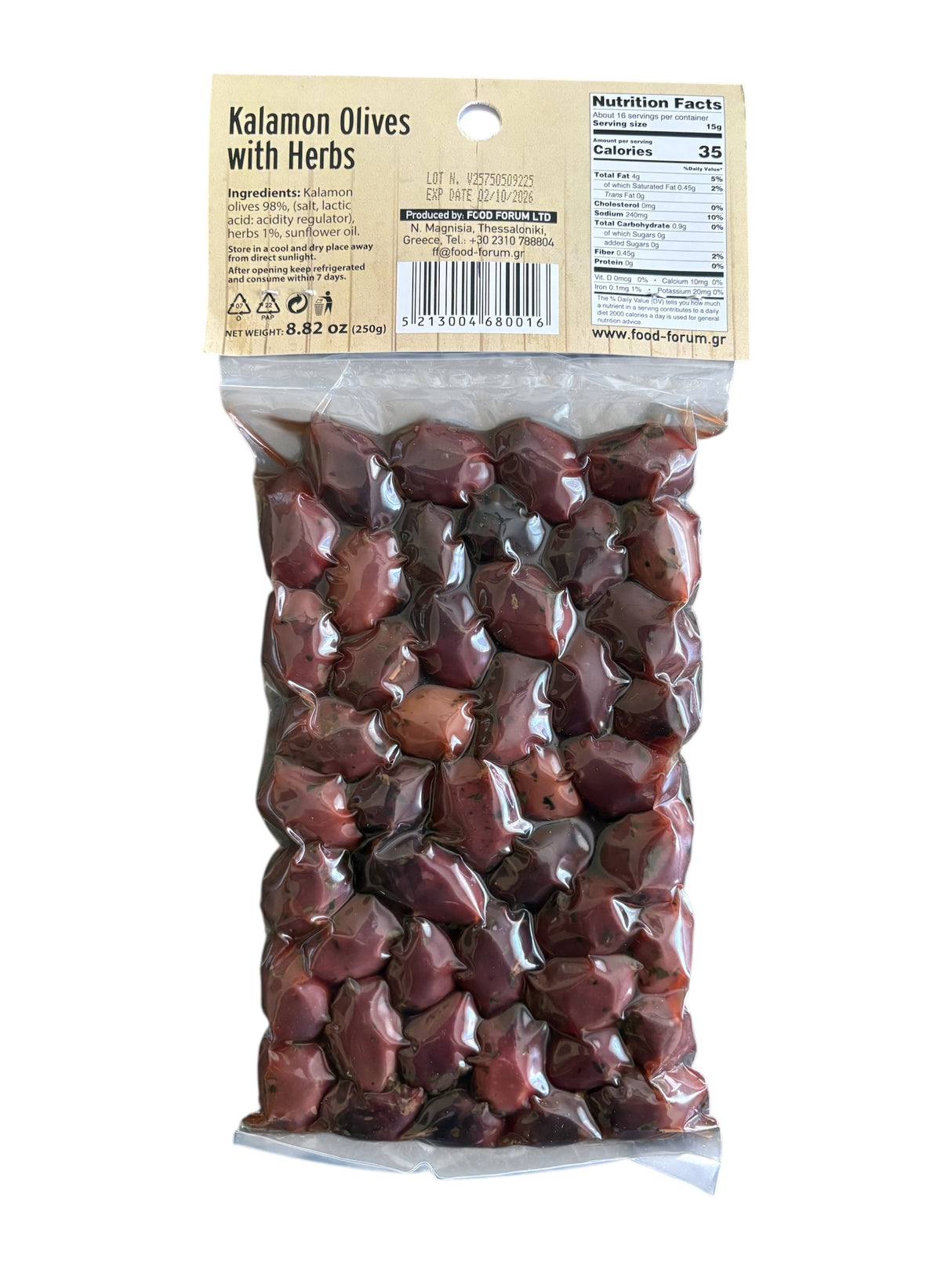 Kalamon Olives with Herbs – Authentic Greek Kalamata Olives, Vacuum Sealed 8.82oz (250g)