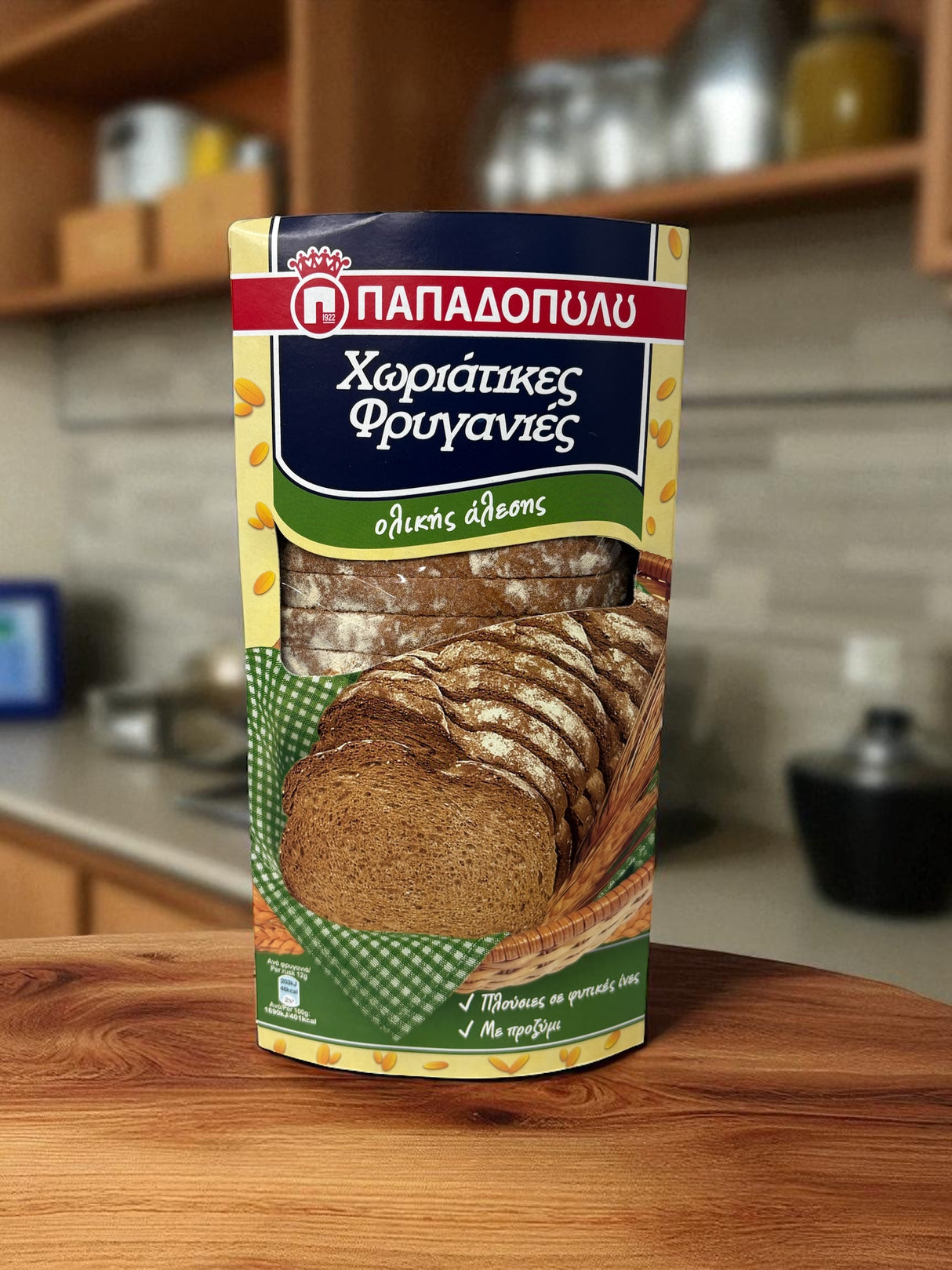 Papadopoulou Whole Wheat Rusks – Traditional Greek Χωριάτικες Φρυγανιές, High in Fiber, Authentic Greek Bread