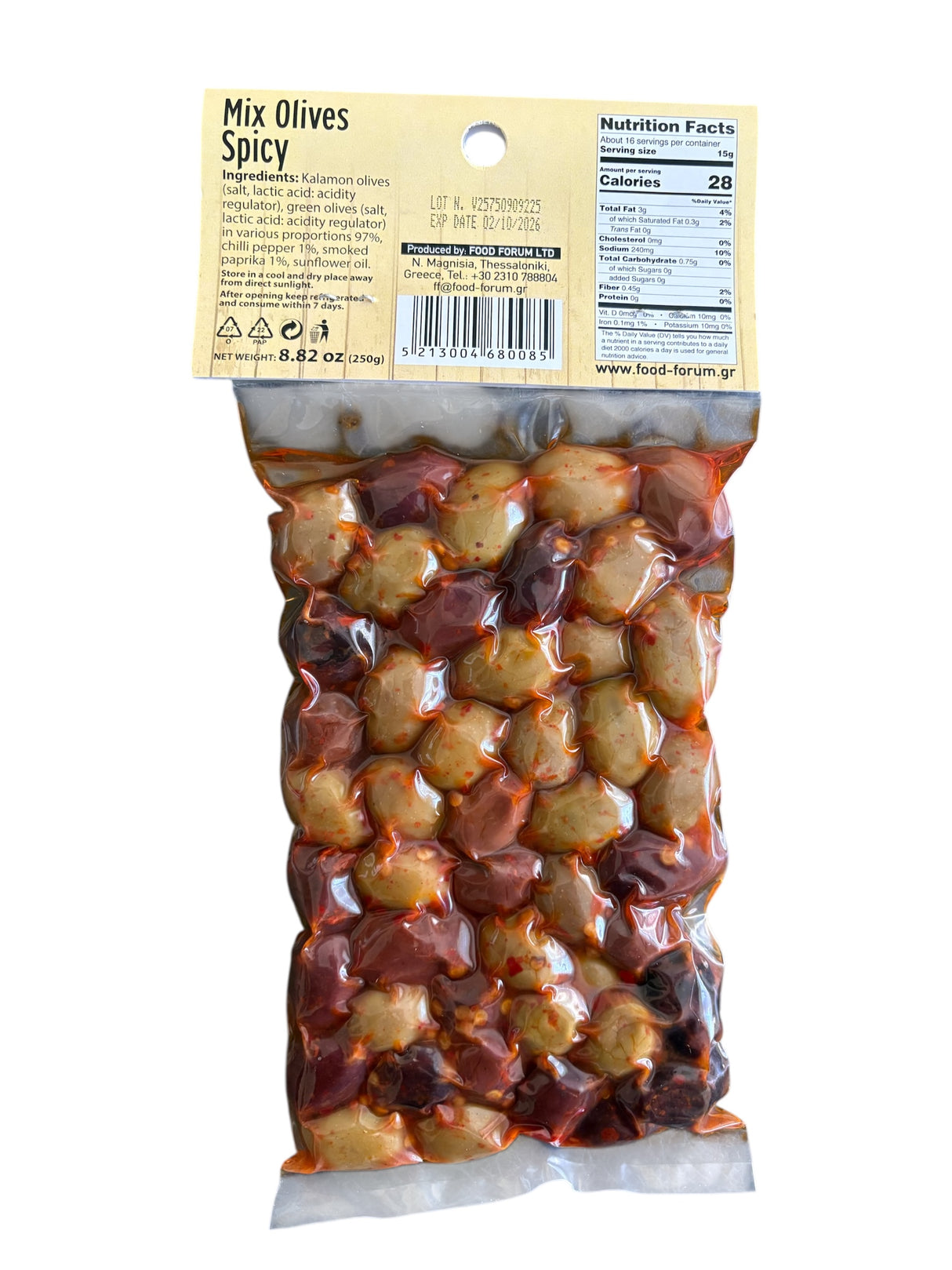 Mix Spicy Olives – Greek Kalamata & Green Olives with Chili & Smoked Paprika, Vacuum Sealed 8.82oz (250g)