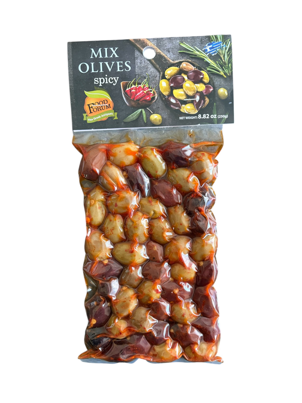 Mix Spicy Olives – Greek Kalamata & Green Olives with Chili & Smoked Paprika, Vacuum Sealed 8.82oz (250g)