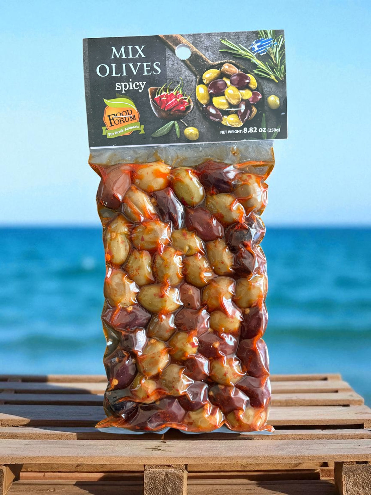 Mix Spicy Olives – Greek Kalamata & Green Olives with Chili & Smoked Paprika, Vacuum Sealed 8.82oz (250g)