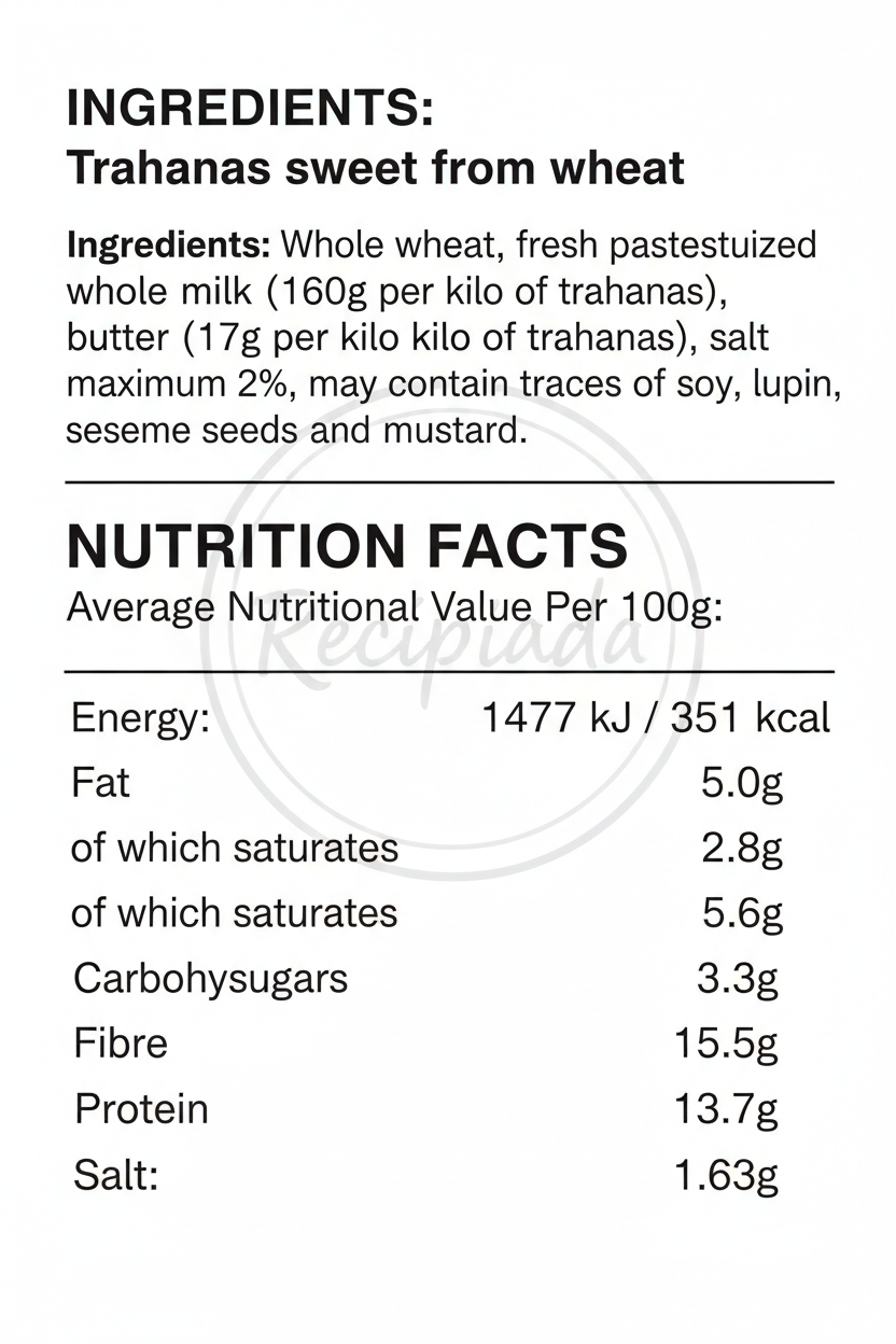 Nutrition Facts and Ingredients Label with Recipiada Watermark