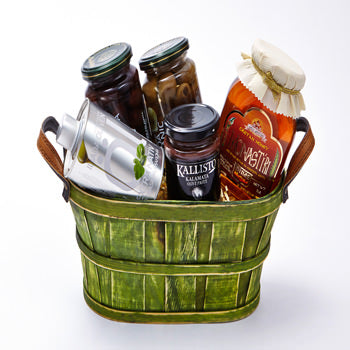 Mediterranean Gift basket - Greek honey, greek olive oil and greek olives make a healthy and delicious breakfast. Buy greek baskets now and be healthy!