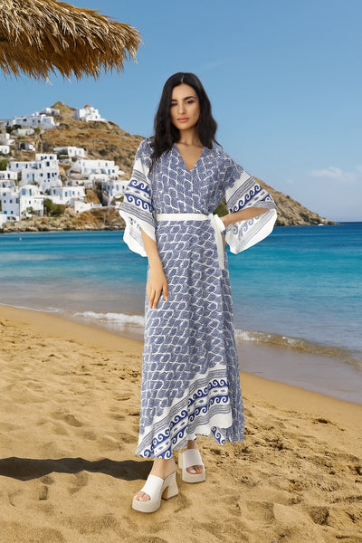Aegean Breeze Maxi Dress – Greek-Inspired Summer Elegance, Small/Medium (Flexible fit – designed to suit most small to medium body types)