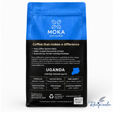 Back of MOKA Origins Uganda coffee bag with origin facts