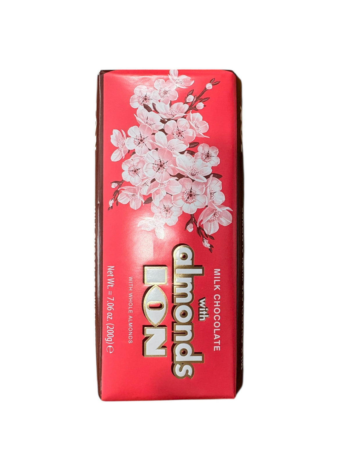 ION milk chocolate bar with almonds   'almonds' text on a white background