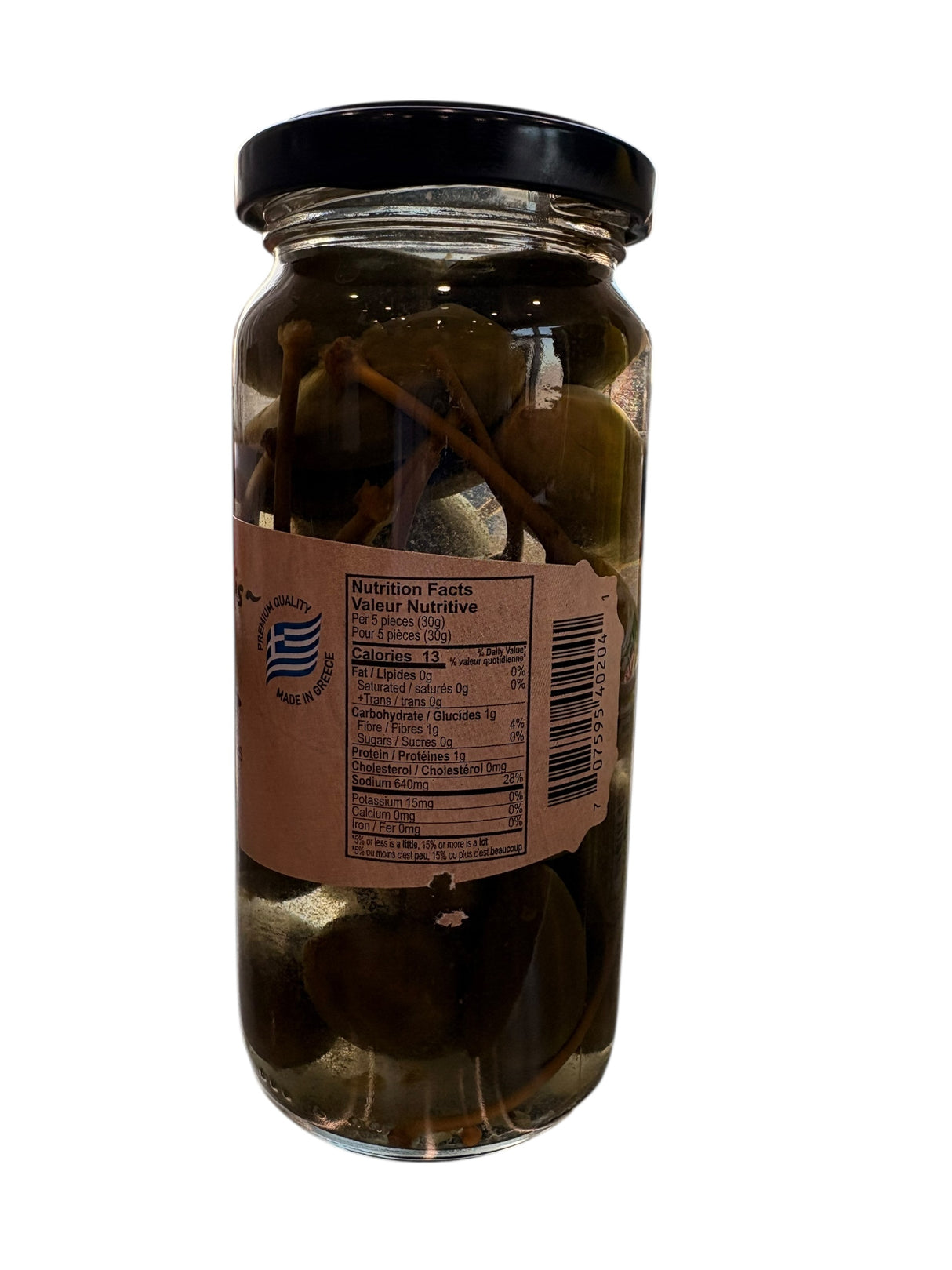 Nutyrition facts of a Jar of pickled vegetables with a label on a white background