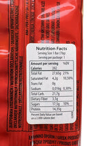 Nutrition facts label on a red product packaging