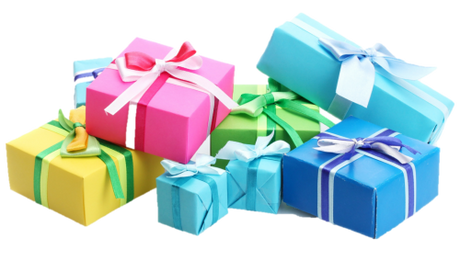 Colorful gift boxes with ribbons on a white background