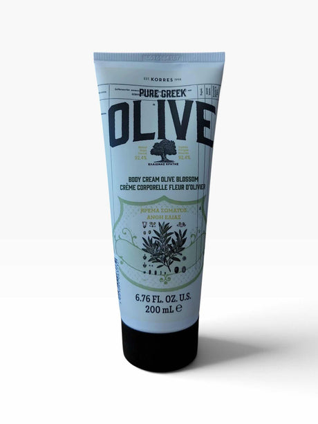 KORRES Pure Greek Olive Olive Blossom Body Cream tube, 200 milliliters
