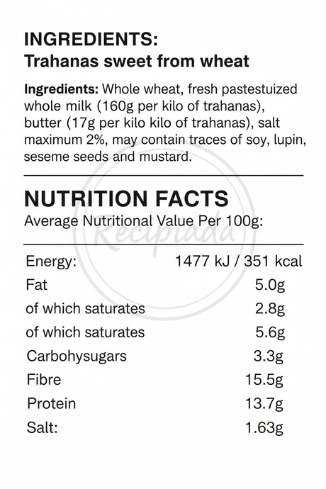 Nutrition Facts and Ingredients Label with Recipiada Watermark